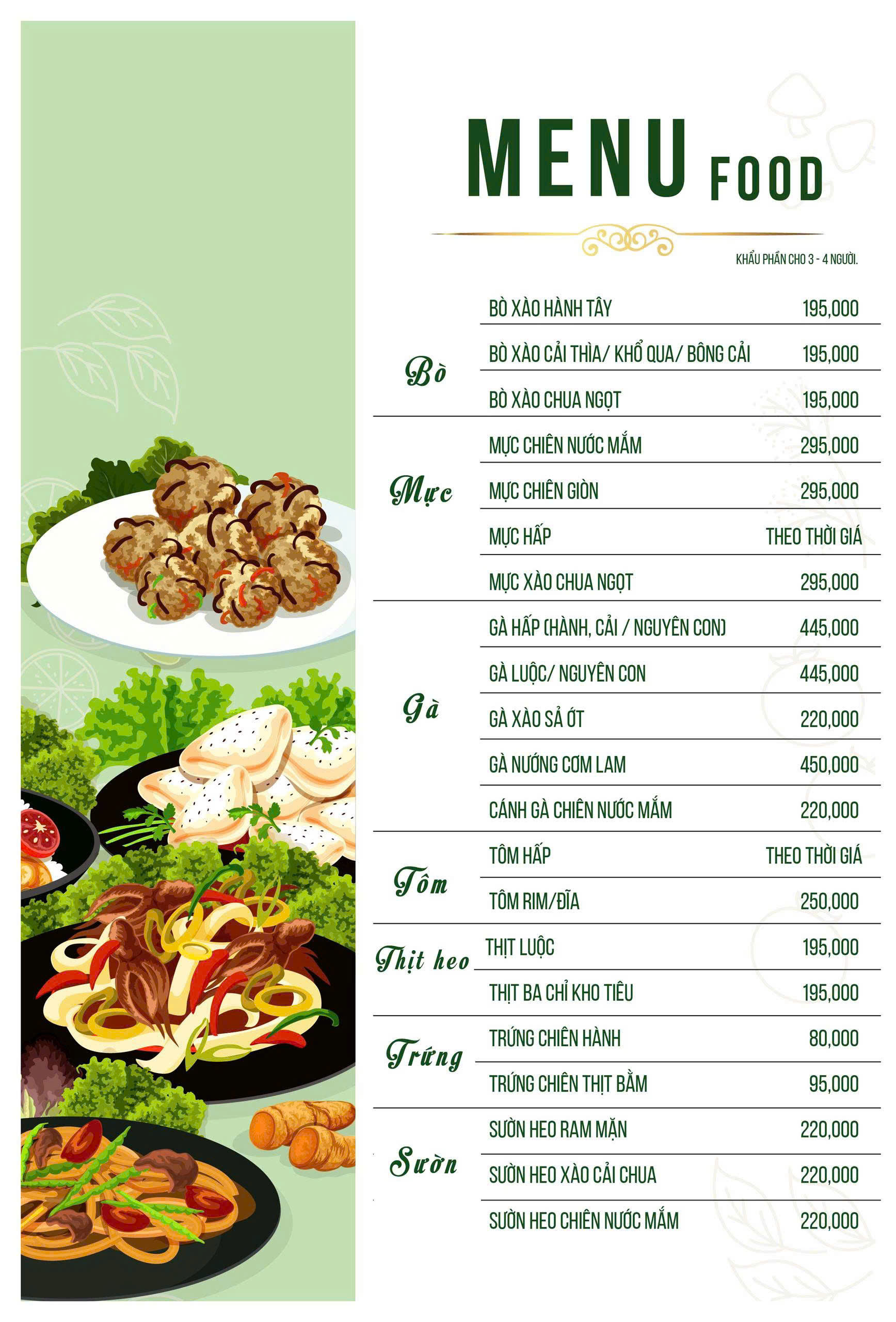Menu đồ ăn Đồng Gió