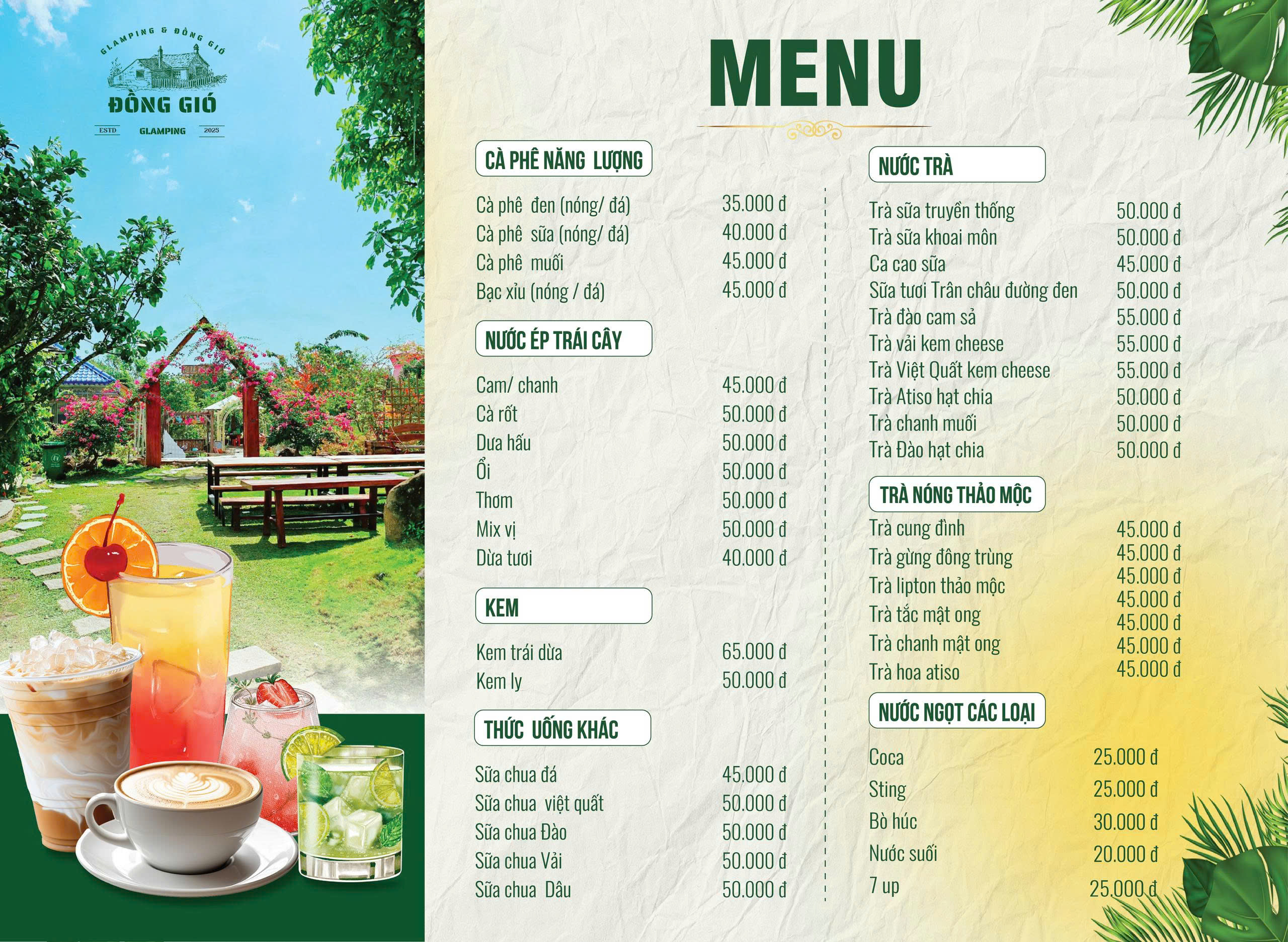 Menu đồ uống Đồng Gió