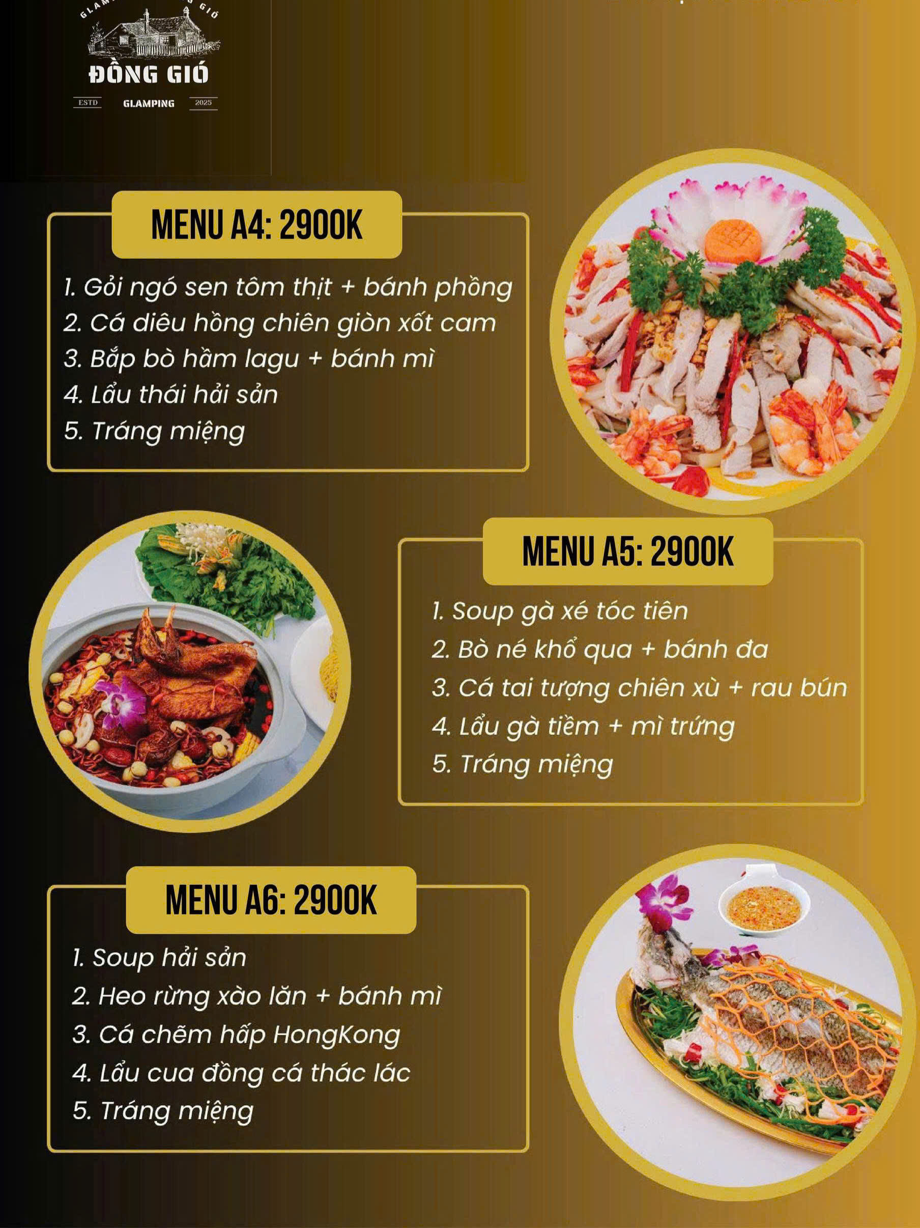 Menu đặt bàn tiệc loại 4 tại Đồng Gió